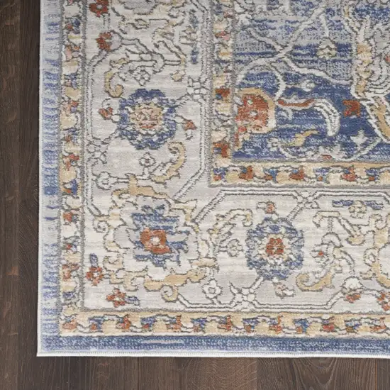 Blue and Gray Oriental Power Loom Runner Rug Photo 4