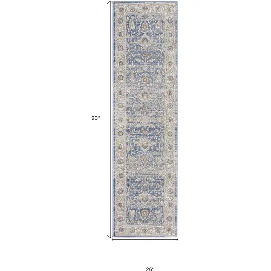 Blue and Gray Oriental Power Loom Runner Rug Photo 3