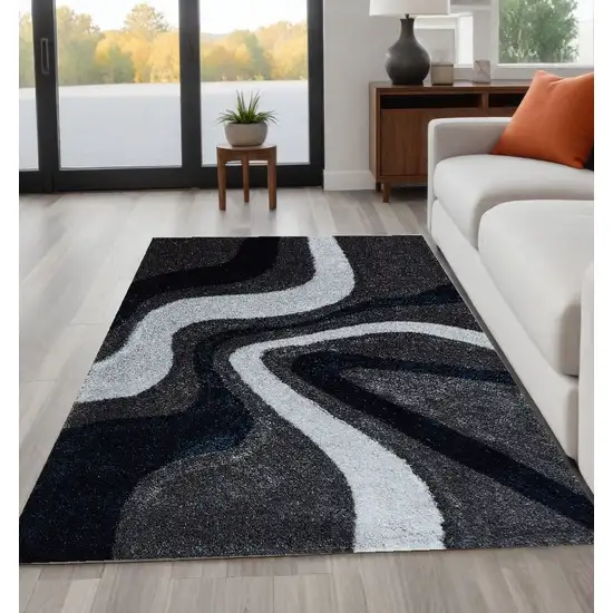 Blue and Gray Shag Hand Tufted Area Rug Photo 2