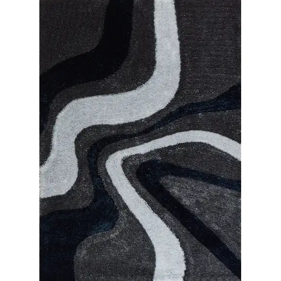 Blue and Gray Shag Hand Tufted Area Rug Photo 4