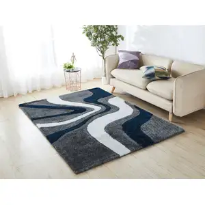 Photo of Blue and Gray Shag Hand Tufted Area Rug