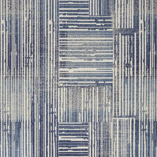 Blue and Gray Striped Power Loom Area Rug Photo 5