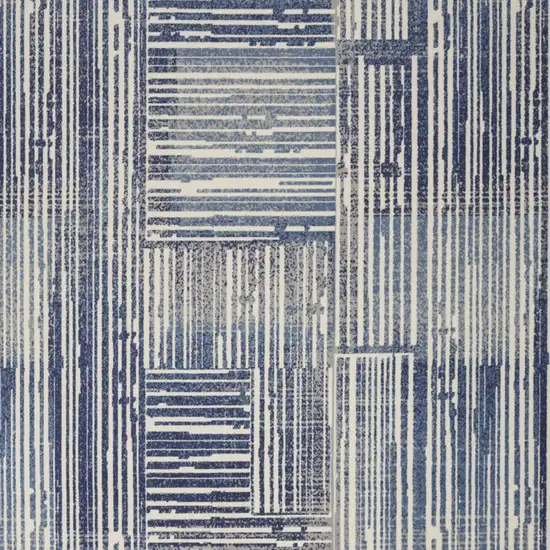 Blue and Gray Striped Power Loom Area Rug Photo 5