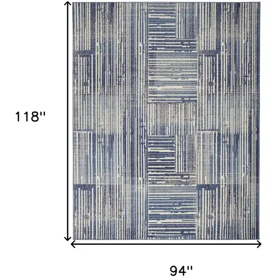 Blue and Gray Striped Power Loom Area Rug Photo 3