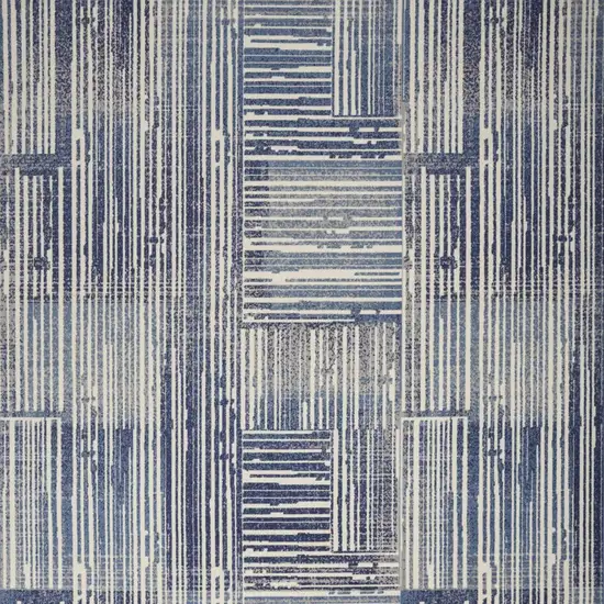 Blue and Gray Striped Power Loom Area Rug Photo 6