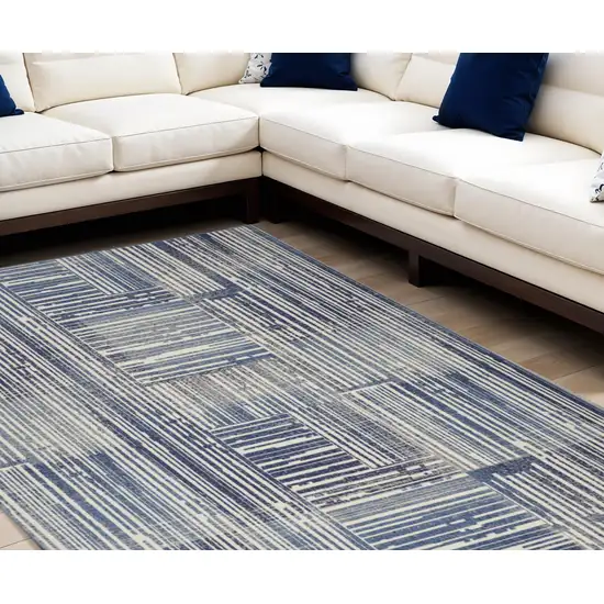 Blue and Gray Striped Power Loom Area Rug Photo 1