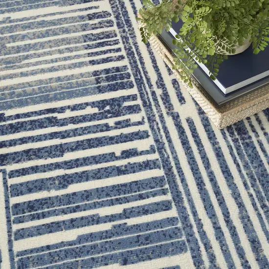 Blue and Gray Striped Power Loom Area Rug Photo 9