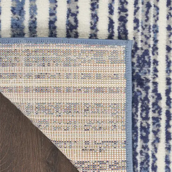 Blue and Gray Striped Power Loom Area Rug Photo 8