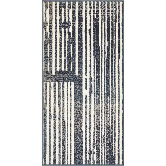 Blue and Gray Striped Power Loom Area Rug Photo 2