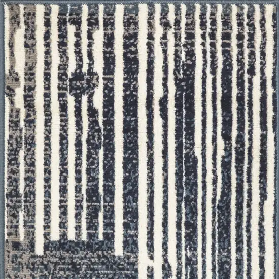 Blue and Gray Striped Power Loom Area Rug Photo 6