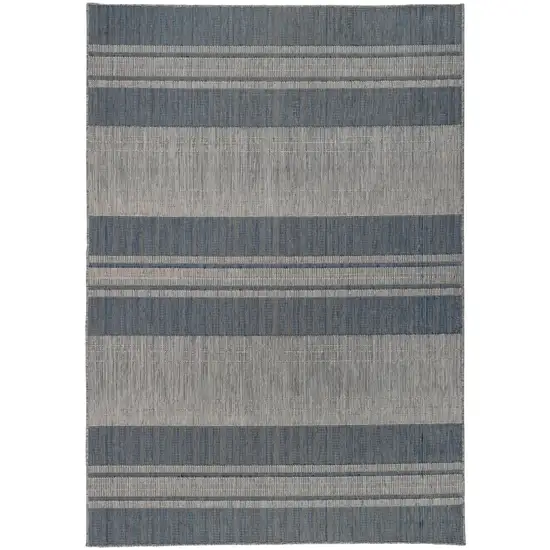 Blue and Gray Striped Stain Resistant Indoor Outdoor Area Rug Photo 2