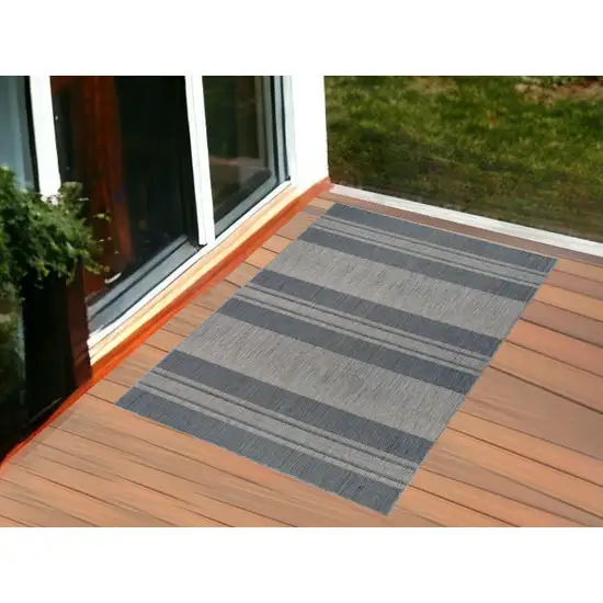 Blue and Gray Striped Stain Resistant Indoor Outdoor Area Rug Photo 1