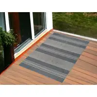 Photo of Blue and Gray Striped Stain Resistant Indoor Outdoor Area Rug