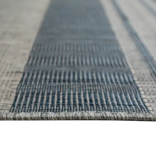 Blue and Gray Striped Stain Resistant Indoor Outdoor Area Rug Photo 3