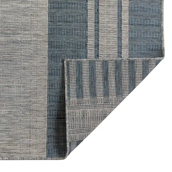 Blue and Gray Striped Stain Resistant Indoor Outdoor Area Rug Photo 5