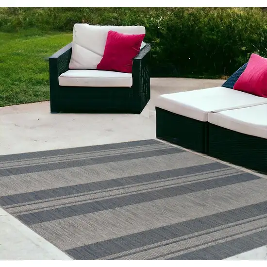 Blue and Gray Striped Stain Resistant Indoor Outdoor Area Rug Photo 1