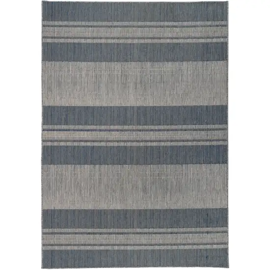 Blue and Gray Striped Stain Resistant Indoor Outdoor Area Rug Photo 2