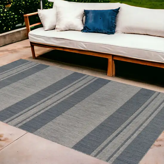 Blue and Gray Striped Stain Resistant Indoor Outdoor Area Rug Photo 1