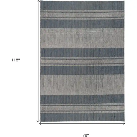 Blue and Gray Striped Stain Resistant Indoor Outdoor Area Rug Photo 7