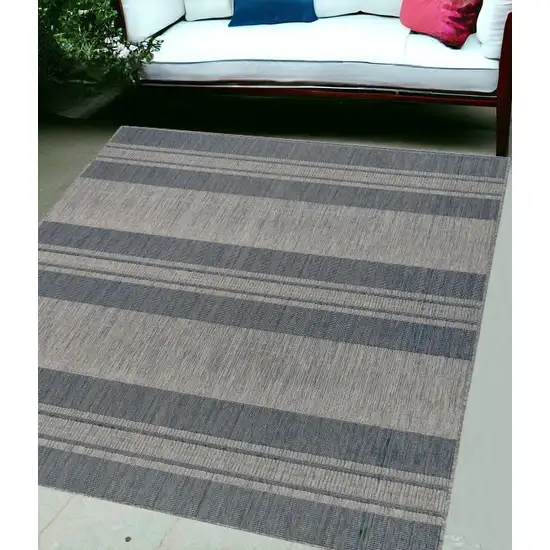 Blue and Gray Striped Stain Resistant Indoor Outdoor Area Rug Photo 1