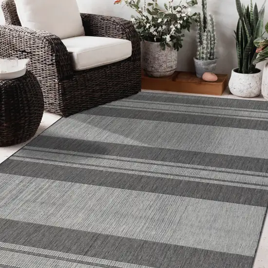 Blue and Gray Striped Stain Resistant Indoor Outdoor Area Rug Photo 8