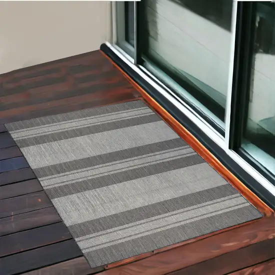 Blue and Gray Striped Stain Resistant Indoor Outdoor Area Rug Photo 1