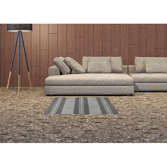 Blue and Gray Striped Stain Resistant Indoor Outdoor Area Rug Photo 2