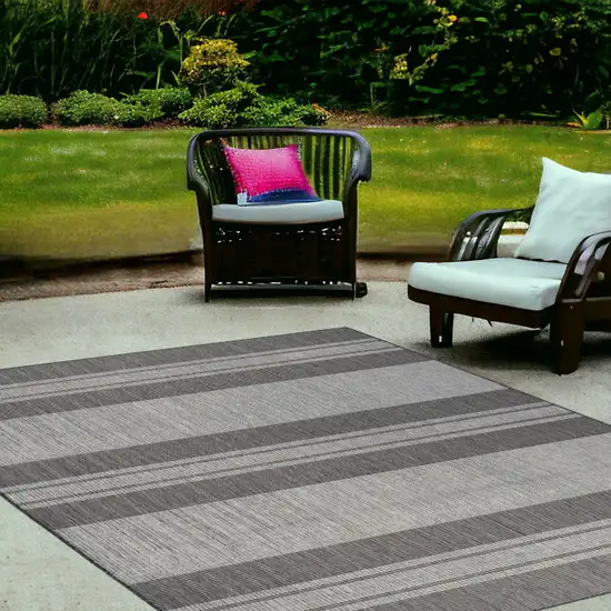 Blue and Gray Striped Stain Resistant Indoor Outdoor Area Rug Photo 1