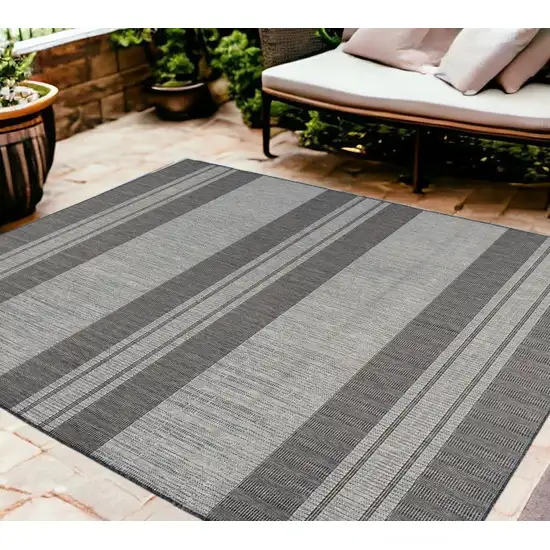 Blue and Gray Striped Stain Resistant Indoor Outdoor Area Rug Photo 1