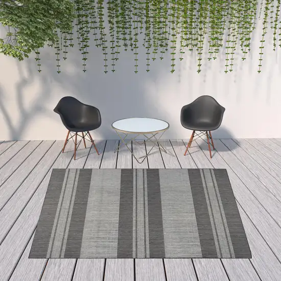 Blue and Gray Striped Stain Resistant Indoor Outdoor Area Rug Photo 4