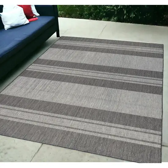 Blue and Gray Striped Stain Resistant Indoor Outdoor Area Rug Photo 1