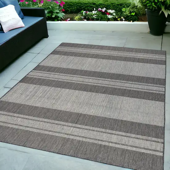 Blue and Gray Striped Stain Resistant Indoor Outdoor Area Rug Photo 1