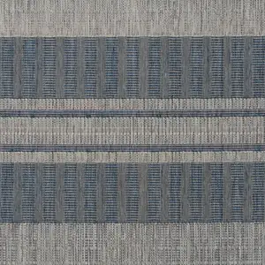 Photo of Blue and Gray Striped Stain Resistant Indoor Outdoor Runner Rug