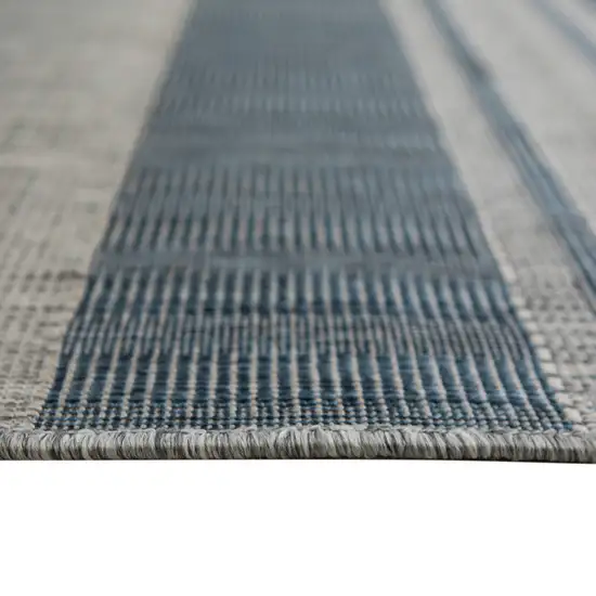 Blue and Gray Striped Stain Resistant Indoor Outdoor Runner Rug Photo 3