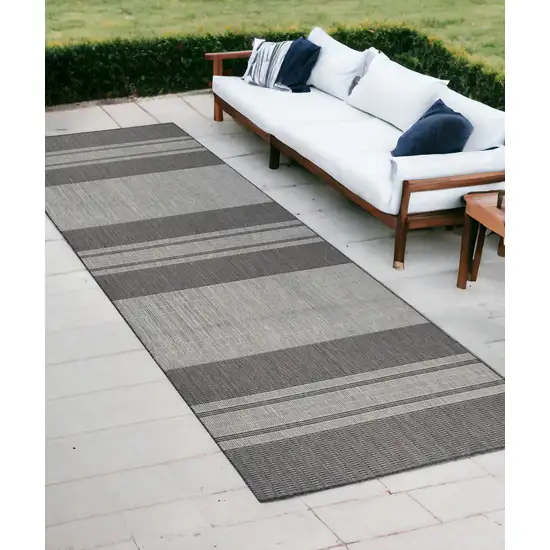 Blue and Gray Striped Stain Resistant Indoor Outdoor Runner Rug Photo 1