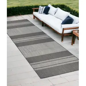 Photo of Blue and Gray Striped Stain Resistant Indoor Outdoor Runner Rug