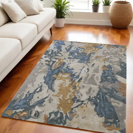 Blue and Gray Wool Abstract Hand Tufted Area Rug Photo 1