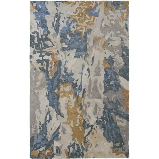 Blue and Gray Wool Abstract Hand Tufted Area Rug Photo 2