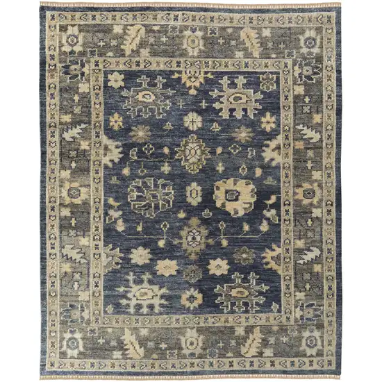 Blue and Gray Wool Floral Hand Knotted Area Rug With Fringe Photo 1