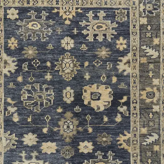 Blue and Gray Wool Floral Hand Knotted Area Rug With Fringe Photo 5