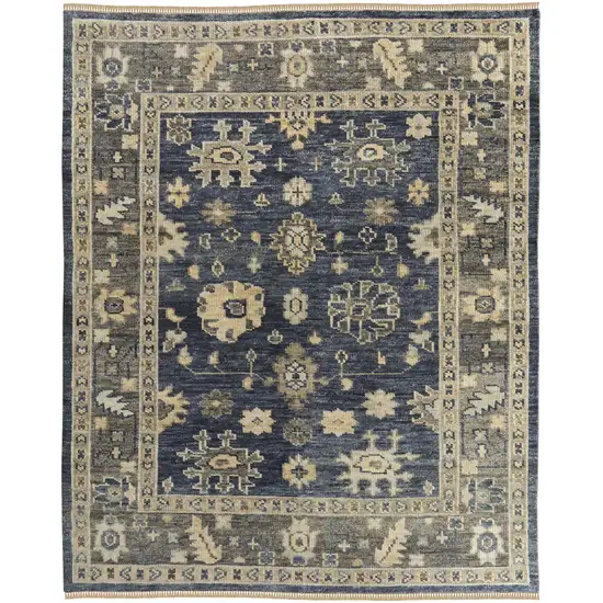 Blue and Gray Wool Floral Hand Knotted Area Rug With Fringe Photo 5