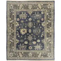 Photo of Blue and Gray Wool Floral Hand Knotted Area Rug With Fringe