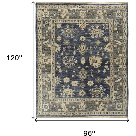 Blue and Gray Wool Floral Hand Knotted Area Rug With Fringe Photo 8