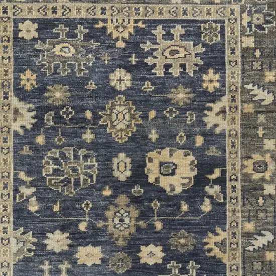 Blue and Gray Wool Floral Hand Knotted Area Rug With Fringe Photo 4