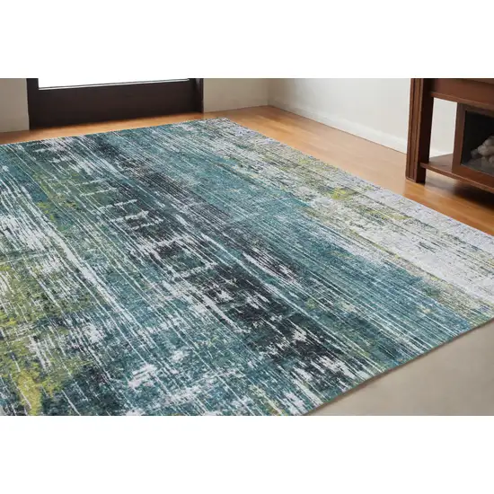 Blue and Green Abstract Non Skid Area Rug Photo 1