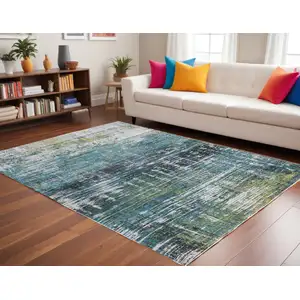 Photo of Blue and Green Abstract Non Skid Area Rug