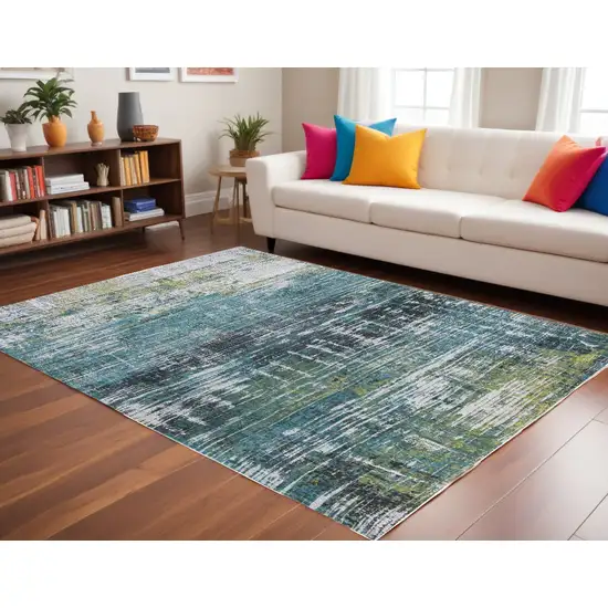 Blue and Green Abstract Non Skid Area Rug Photo 1