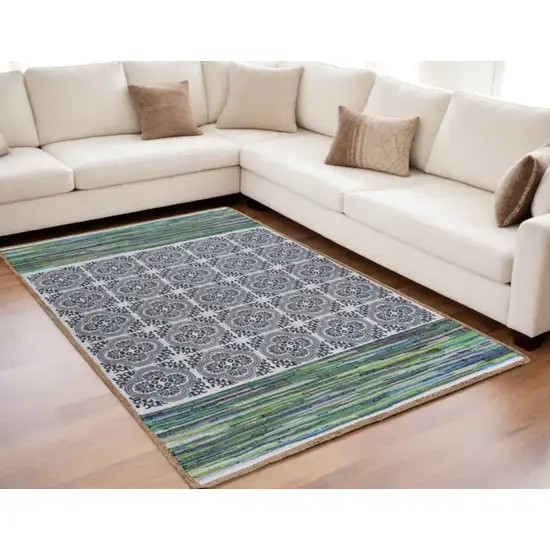 Blue and Green Chindi Area Rug Photo 2