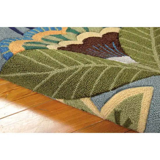 Blue and Green Floral Hand Carved Handmade Area Rug Photo 6