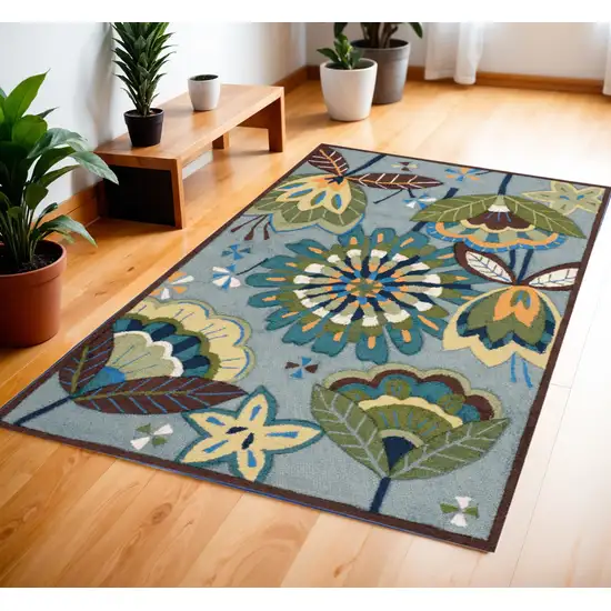 Blue and Green Floral Hand Carved Handmade Area Rug Photo 1